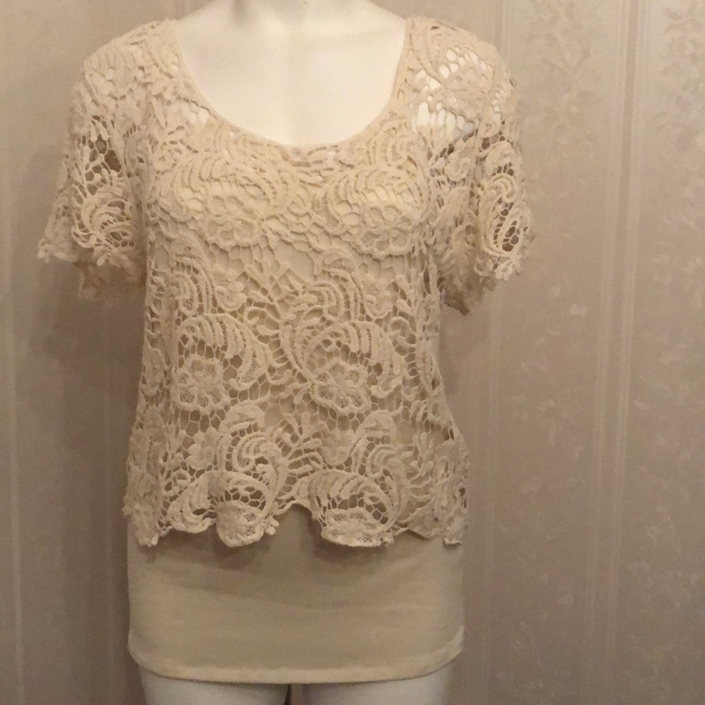 Heart Soul Crochet Lace Top Ivory NWT - Picture 2 of 6